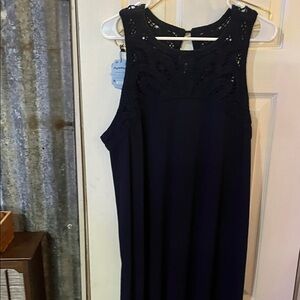 J. Jill Navy Sleeveless Maxi Dress with Crochet Yoke